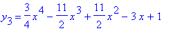 y[3] = 3/4*x^4-11/2*x^3+11/2*x^2-3*x+1